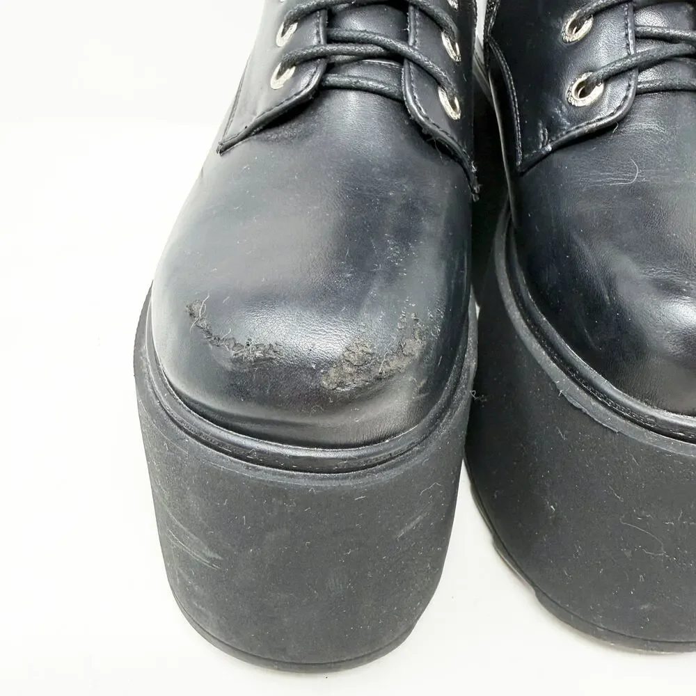 Lamoda Black Faux Leather Chunky Platform Goth Combat Boots 4UK Lace Up/Side Zip
